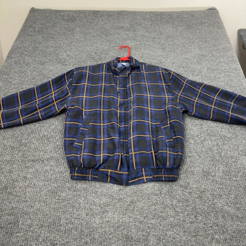 Vintage Fulda Jacket Mens L Blue Silk Plaid Bomber Full Zip Retro Streetwear